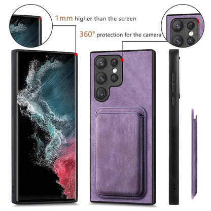 D12 For Samsung Galaxy S22 Ultra 5G Case Fall Protection Magnetic Card Holder Phone Cover