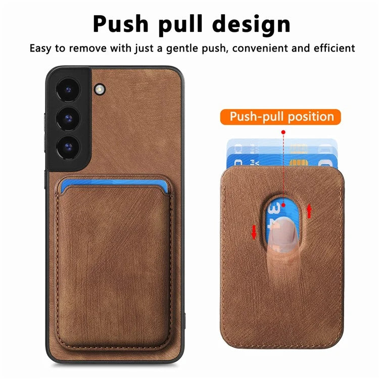 D12 For Samsung Galaxy S22 5G Cell Phone Case Card Holder Drop Proof PU+TPU Cover