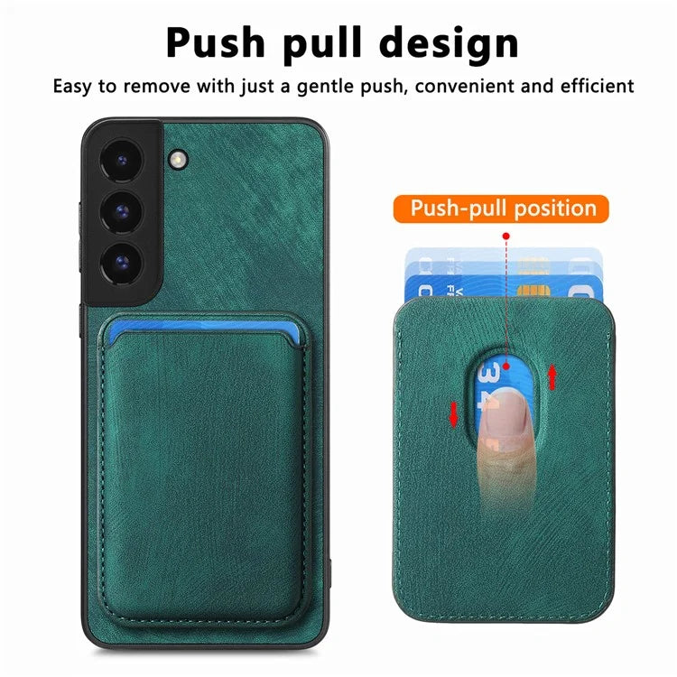 D12 For Samsung Galaxy S22 5G Cell Phone Case Card Holder Drop Proof PU+TPU Cover