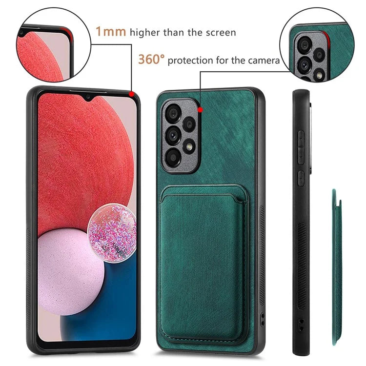 D12 For Samsung Galaxy A13 4G Cell Phone Case Shock-absorbing Card Holder PU+TPU Cover