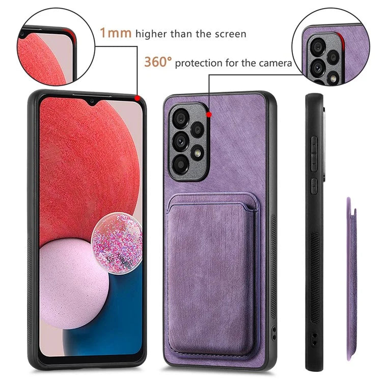 D12 For Samsung Galaxy A13 4G Cell Phone Case Shock-absorbing Card Holder PU+TPU Cover