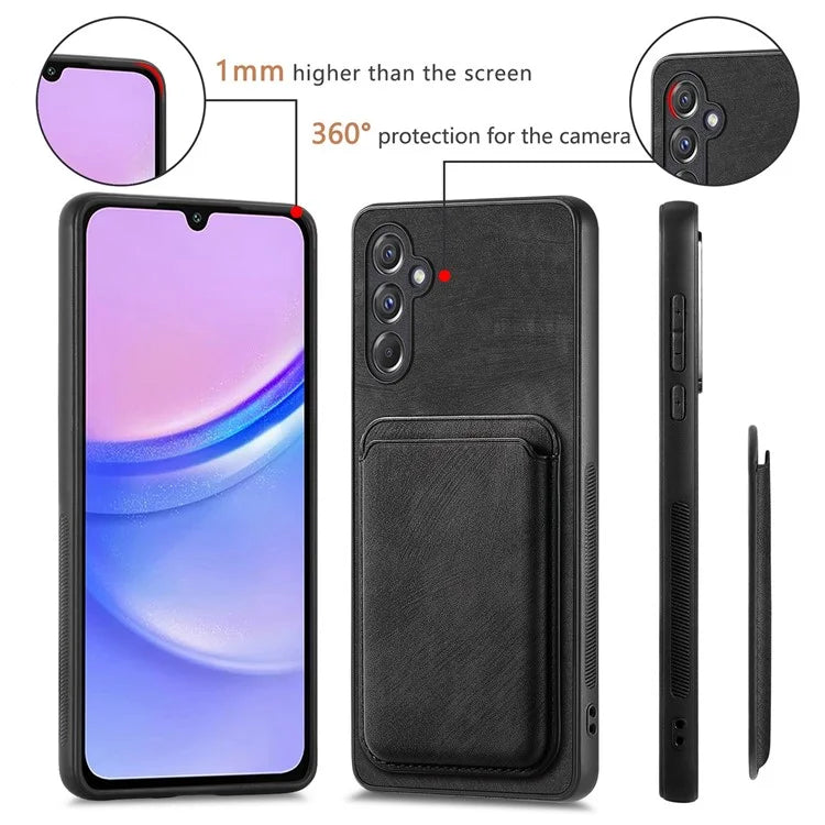 D12 For Samsung Galaxy A15 4G / 5G Case Detachable Magnetic Card Holder PU+TPU Phone Cover