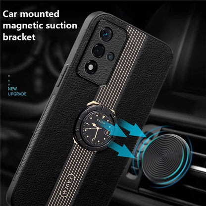 KADEM For Oppo A93s 5G Case Leather Coated Acrylic+TPU Ring Kickstand Anti-scratch Cellphone Cover