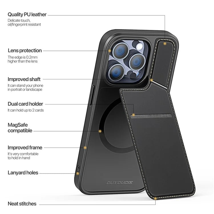DUX DUCIS Rafi II Series for iPhone 14 Pro Phone Case PU Leather+TPU Cover with Card Slots
