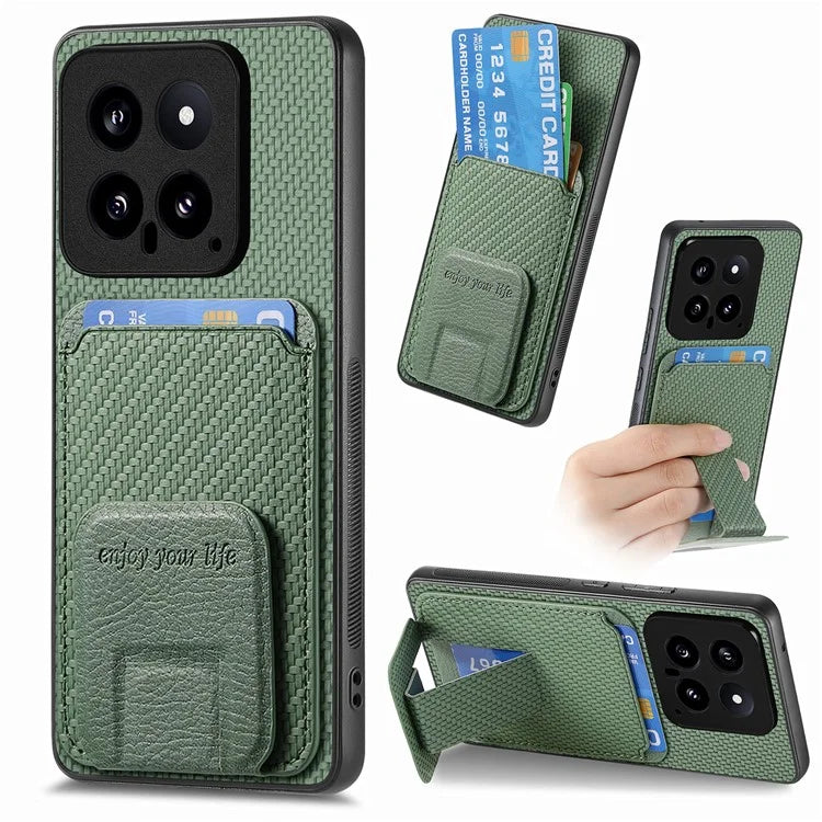 C1-11 for Xiaomi 14 Kickstand Case Leather Coated TPU Cover with Card Slots