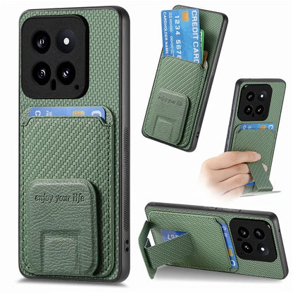 C1-11 for Xiaomi 14 Kickstand Case Leather Coated TPU Cover with Card Slots