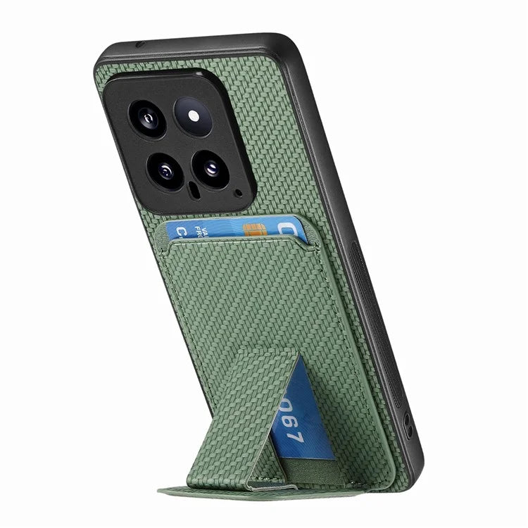 C1-11 for Xiaomi 14 Kickstand Case Leather Coated TPU Cover with Card Slots