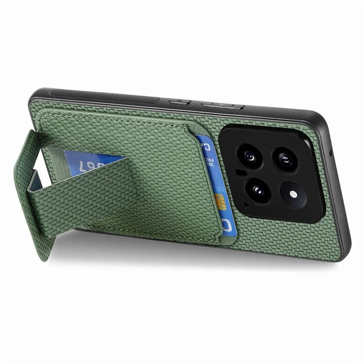 C1-11 for Xiaomi 14 Kickstand Case Leather Coated TPU Cover with Card Slots