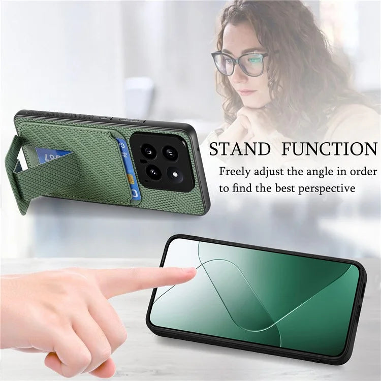 C1-11 for Xiaomi 14 Kickstand Case Leather Coated TPU Cover with Card Slots