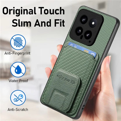 C1-11 for Xiaomi 14 Kickstand Case Leather Coated TPU Cover with Card Slots