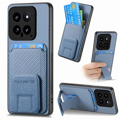 C1-11 for Xiaomi 14 Kickstand Case Leather Coated TPU Cover with Card Slots