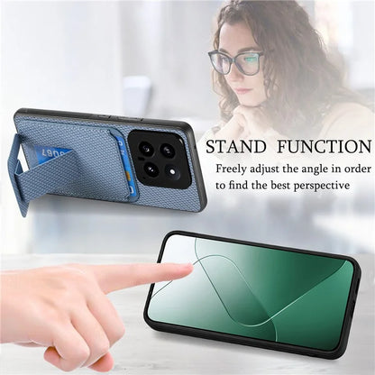C1-11 for Xiaomi 14 Kickstand Case Leather Coated TPU Cover with Card Slots