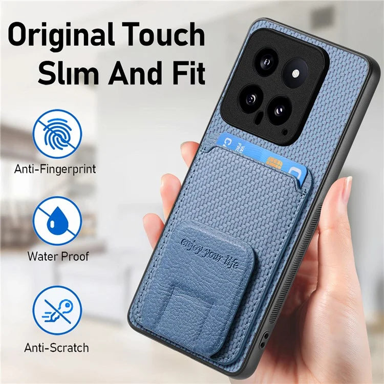 C1-11 for Xiaomi 14 Kickstand Case Leather Coated TPU Cover with Card Slots