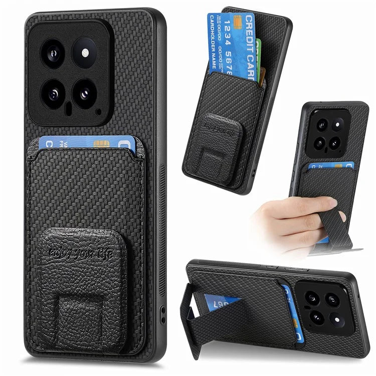 C1-11 for Xiaomi 14 Kickstand Case Leather Coated TPU Cover with Card Slots