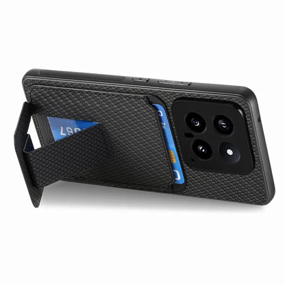 C1-11 for Xiaomi 14 Kickstand Case Leather Coated TPU Cover with Card Slots