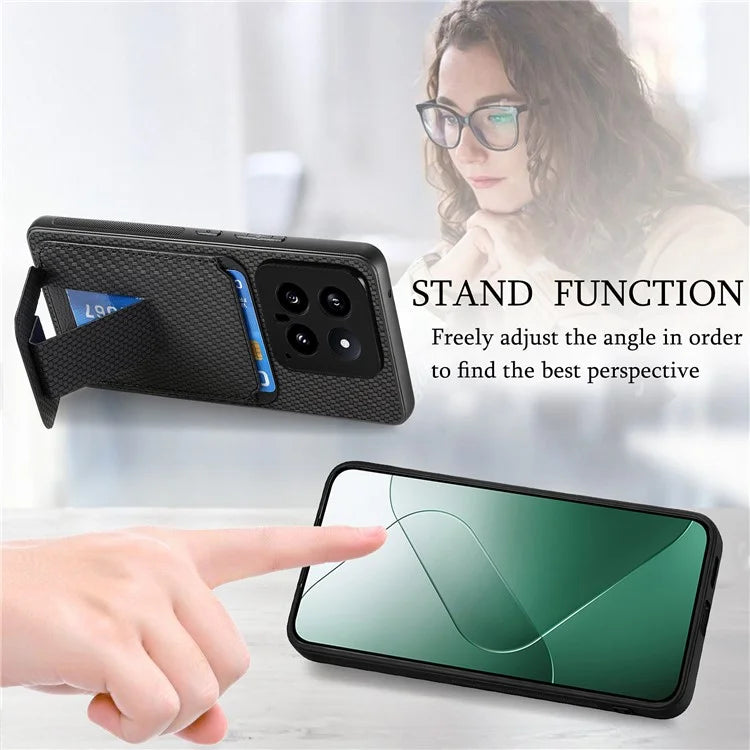 C1-11 for Xiaomi 14 Kickstand Case Leather Coated TPU Cover with Card Slots