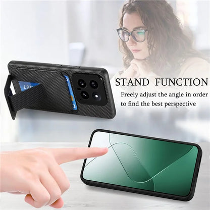 C1-11 for Xiaomi 14 Kickstand Case Leather Coated TPU Cover with Card Slots