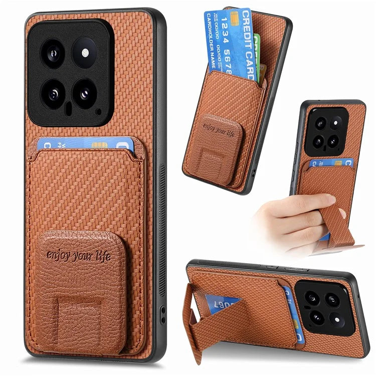 C1-11 for Xiaomi 14 Kickstand Case Leather Coated TPU Cover with Card Slots