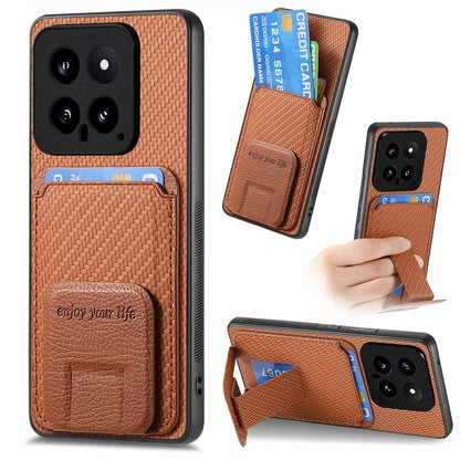 C1-11 for Xiaomi 14 Kickstand Case Leather Coated TPU Cover with Card Slots
