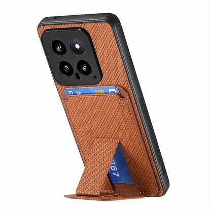 C1-11 for Xiaomi 14 Kickstand Case Leather Coated TPU Cover with Card Slots
