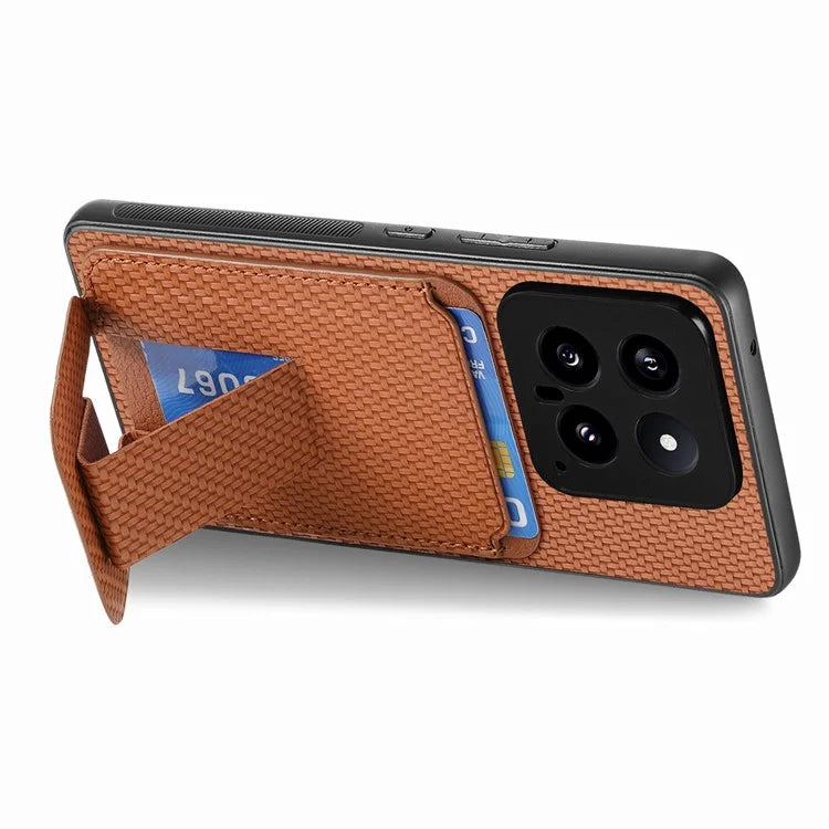 C1-11 for Xiaomi 14 Kickstand Case Leather Coated TPU Cover with Card Slots