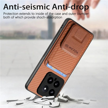 C1-11 for Xiaomi 14 Kickstand Case Leather Coated TPU Cover with Card Slots