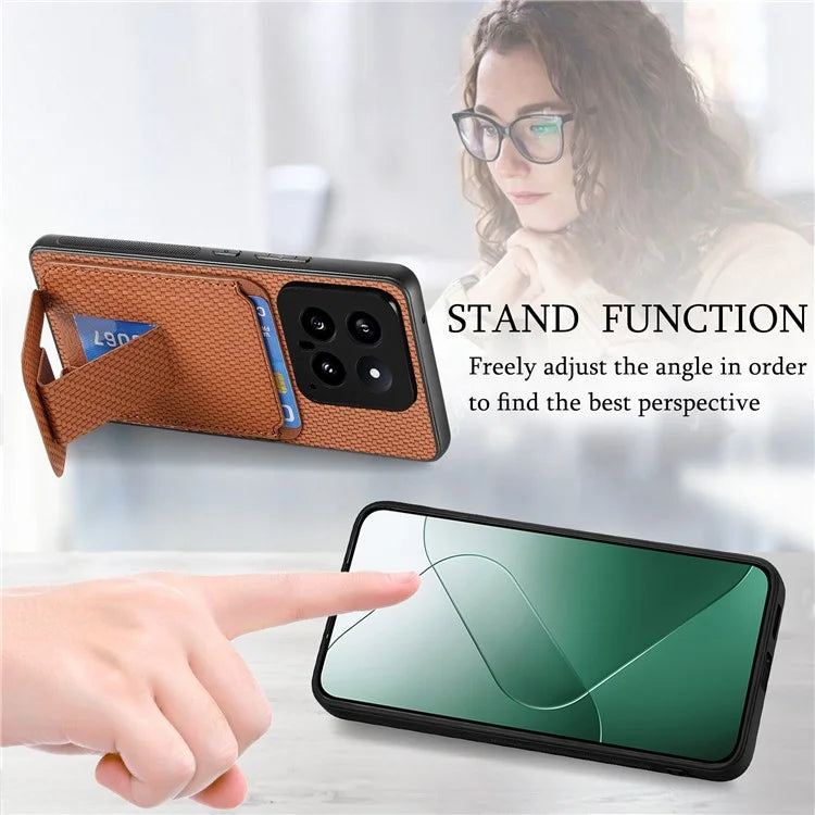 C1-11 for Xiaomi 14 Kickstand Case Leather Coated TPU Cover with Card Slots
