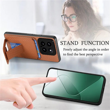 C1-11 for Xiaomi 14 Kickstand Case Leather Coated TPU Cover with Card Slots