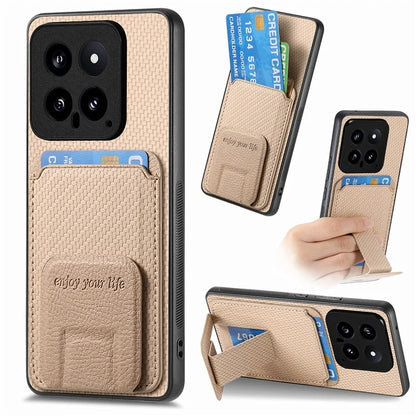 C1-11 for Xiaomi 14 Kickstand Case Leather Coated TPU Cover with Card Slots