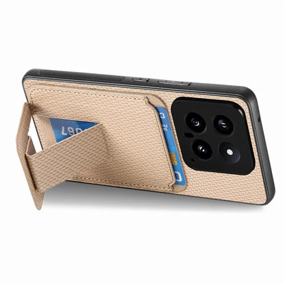 C1-11 for Xiaomi 14 Kickstand Case Leather Coated TPU Cover with Card Slots