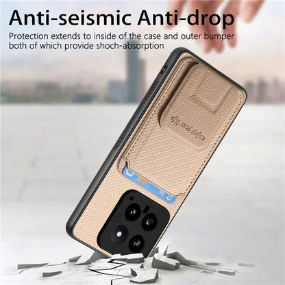 C1-11 for Xiaomi 14 Kickstand Case Leather Coated TPU Cover with Card Slots