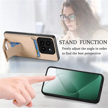 C1-11 for Xiaomi 14 Kickstand Case Leather Coated TPU Cover with Card Slots