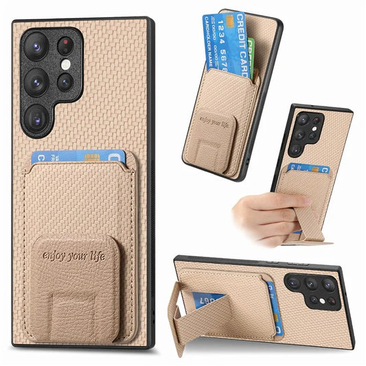 C1-11 for Samsung Galaxy S23 Ultra Phone Case Card Holder Leather+TPU Cover