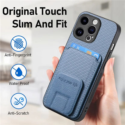 C1-11 for iPhone 15 Pro Max Kickstand Case Phone Cover Carbon Fiber Texture
