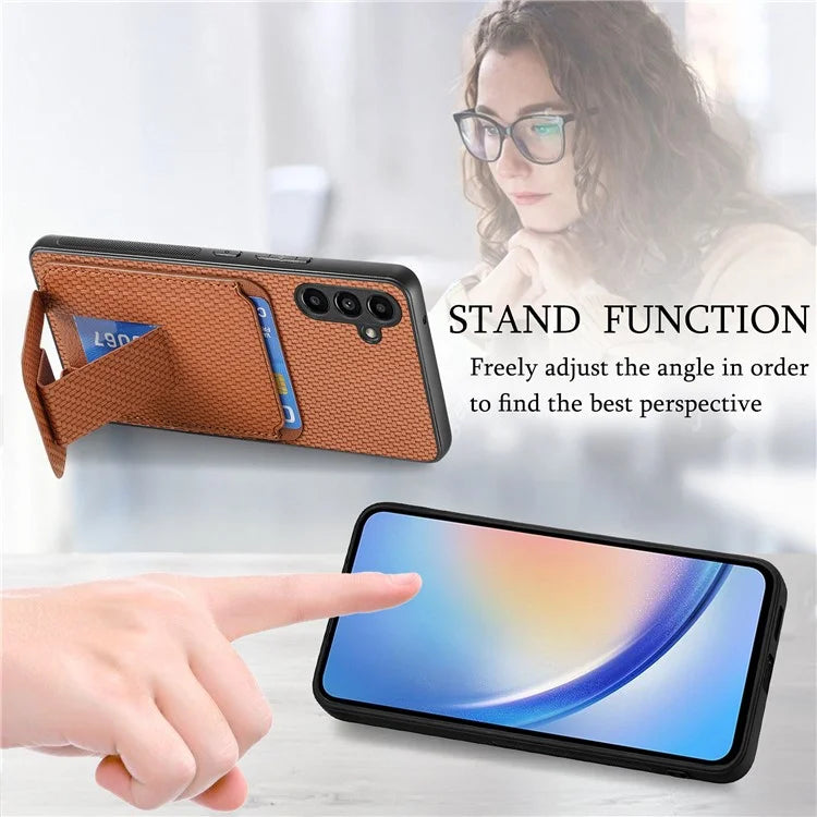 C1-11 for Samsung Galaxy A34 5G Cell Phone Case Carbon Fiber Texture Kickstand Shell