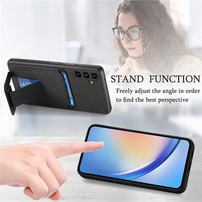 C1-11 for Samsung Galaxy A34 5G Cell Phone Case Carbon Fiber Texture Kickstand Shell