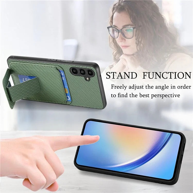 C1-11 for Samsung Galaxy A34 5G Cell Phone Case Carbon Fiber Texture Kickstand Shell
