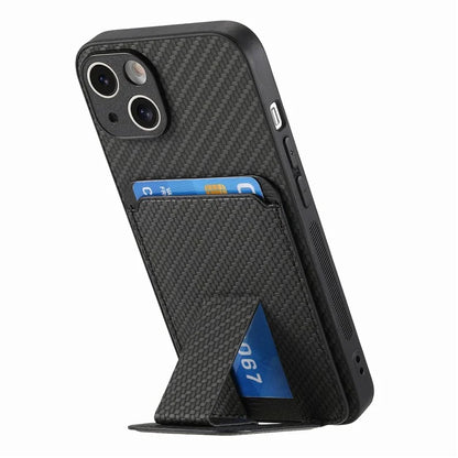 C1-11 for iPhone 15 Case Carbon Fiber Texture Protective Cover with Kickstand
