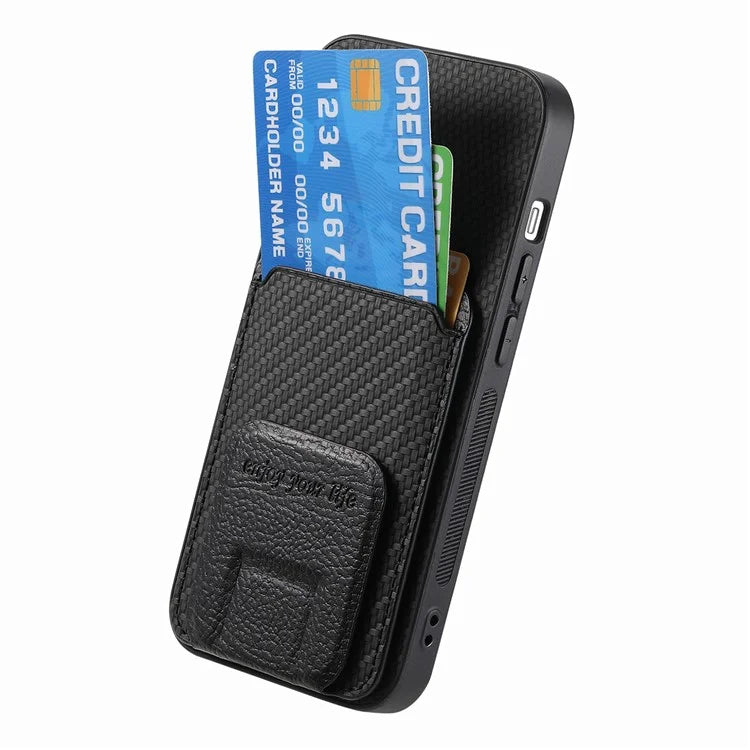 C1-11 for iPhone 15 Case Carbon Fiber Texture Protective Cover with Kickstand