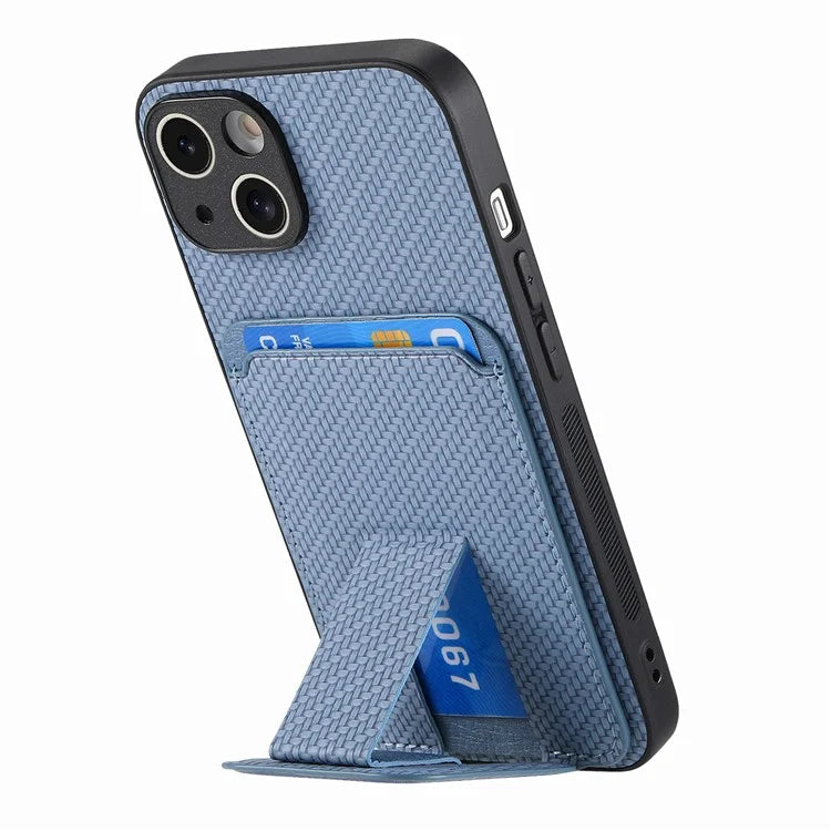 C1-11 for iPhone 15 Case Carbon Fiber Texture Protective Cover with Kickstand