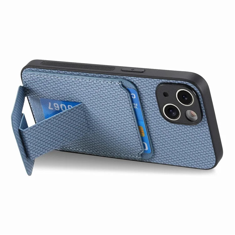 C1-11 for iPhone 15 Case Carbon Fiber Texture Protective Cover with Kickstand