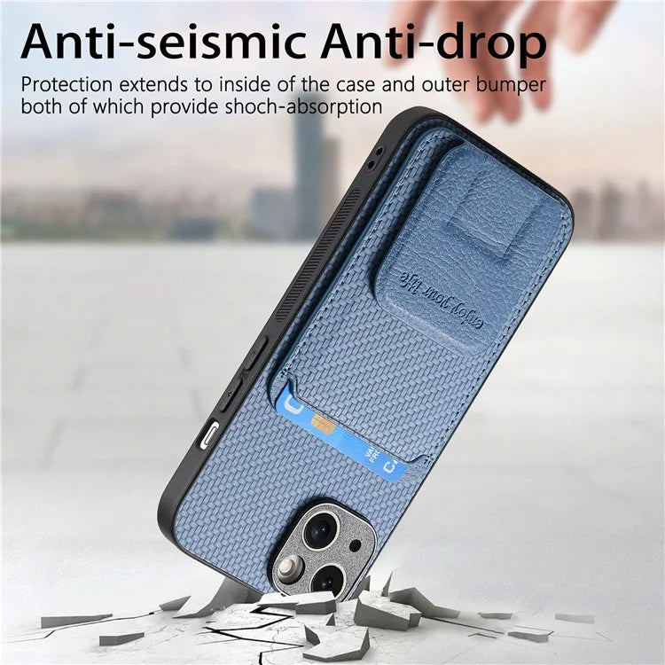 C1-11 for iPhone 15 Case Carbon Fiber Texture Protective Cover with Kickstand