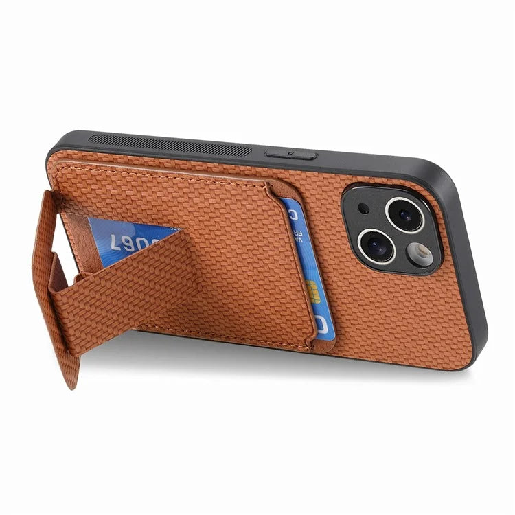 C1-11 for iPhone 15 Case Carbon Fiber Texture Protective Cover with Kickstand