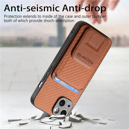 C1-11 for iPhone 15 Case Carbon Fiber Texture Protective Cover with Kickstand