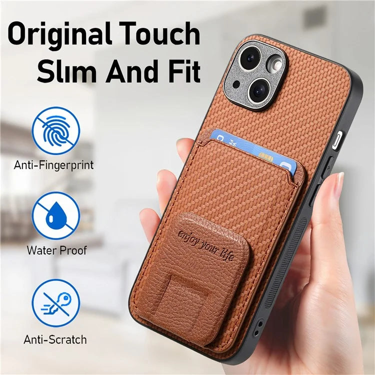 C1-11 for iPhone 15 Case Carbon Fiber Texture Protective Cover with Kickstand