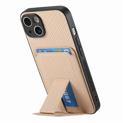 C1-11 for iPhone 15 Case Carbon Fiber Texture Protective Cover with Kickstand