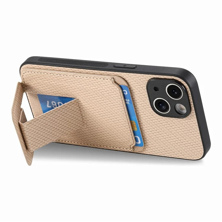 C1-11 for iPhone 15 Case Carbon Fiber Texture Protective Cover with Kickstand