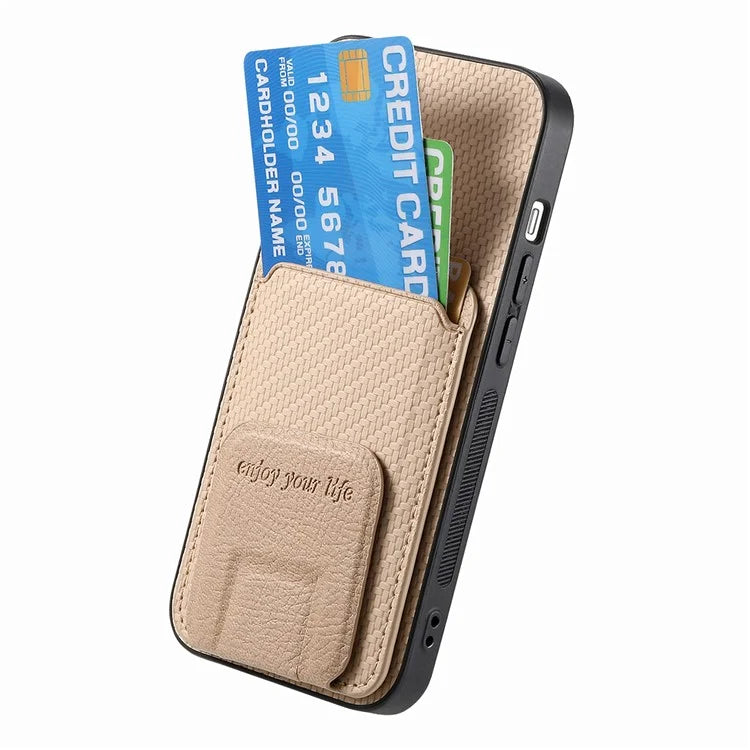 C1-11 for iPhone 15 Case Carbon Fiber Texture Protective Cover with Kickstand