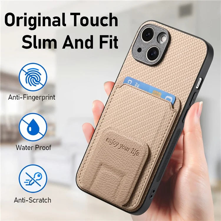 C1-11 for iPhone 15 Case Carbon Fiber Texture Protective Cover with Kickstand