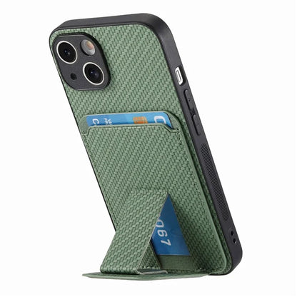 C1-11 for iPhone 15 Case Carbon Fiber Texture Protective Cover with Kickstand